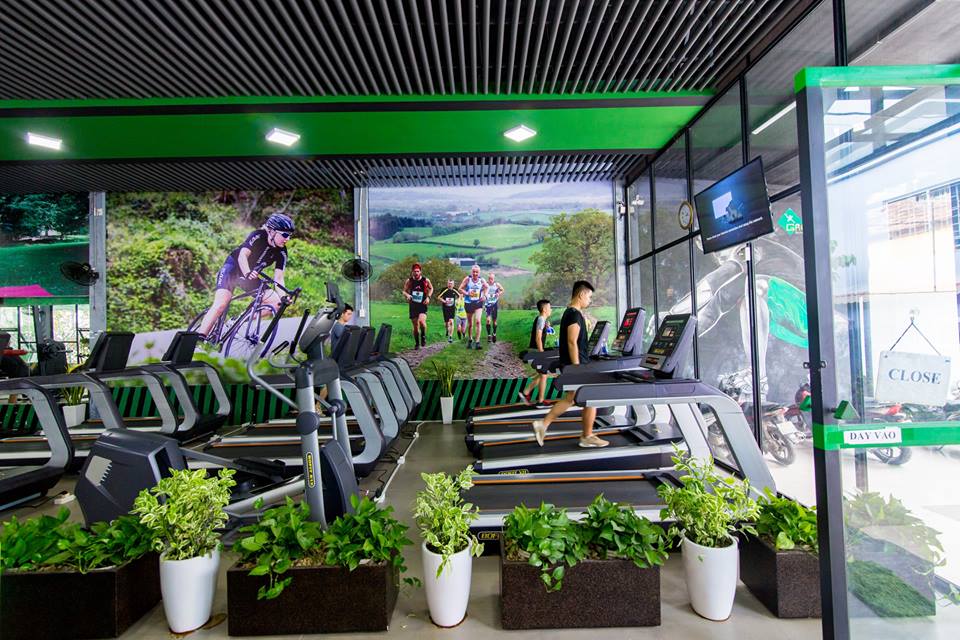 Không gian phòng gym với những mảng xanh từ thiên nhiên 