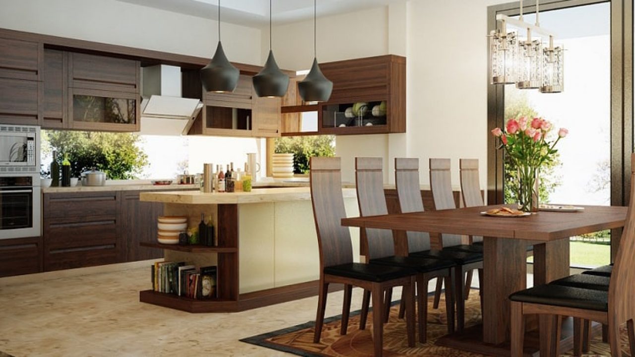 Nội thất phòng bếp đẹp với chất liệu gỗ